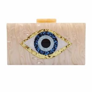 Champagne Acrylic Eye Clutch in Ivory with Blue Accent